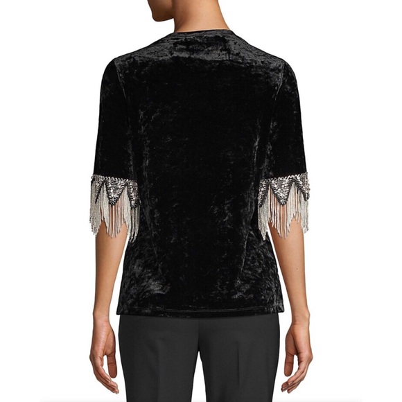 Kobi Halperin Jennifer Velvet Crewneck Fringe-Cuff in Topaz, S - Picture 7 of 11